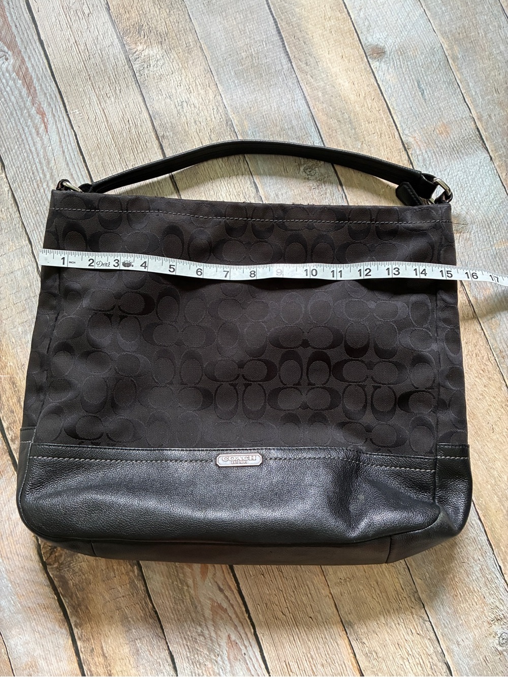 COACH Monogram HOBO Signature Canvas Leather Handle Shoulder Handbag Purse Black